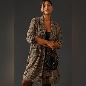 Anthropologie X Sanctuary Carleton Knit Longline Neutral Plaid Blazer Size 1X
